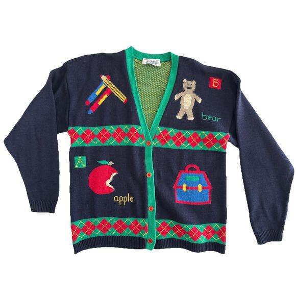 J Knits Vintage Women’s Medium V-neck Cardigan Sweater Teacher School USA - Picture 1 of 10